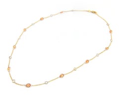 3.15ctw Spessartite Garnet and 0.76ctw Diamond Station Necklace in 14K