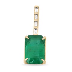 3.15tcw 14K Emerald Cut Emerald & Diamond Bail Necklace Vertical Emerald