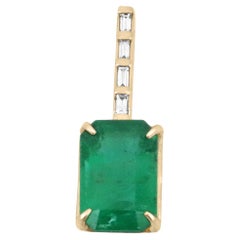 3.15tcw 14K Emerald Cut Emerald & Diamond Bail Necklace Vertical Emerald
