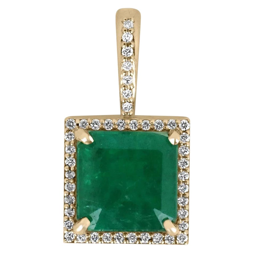 Collana con ciondolo moderno con diamanti e smeraldo verde intenso da 3,15 ctcw Greene & Greene
