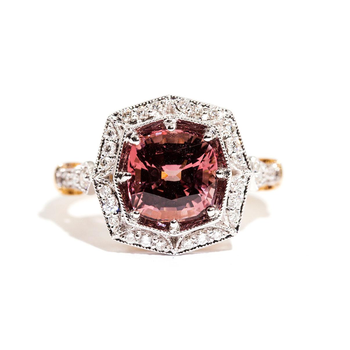3.16 Carat Cushion Cut Red Pink Spinel and Diamond 18 Carat Gold Halo Ring 10