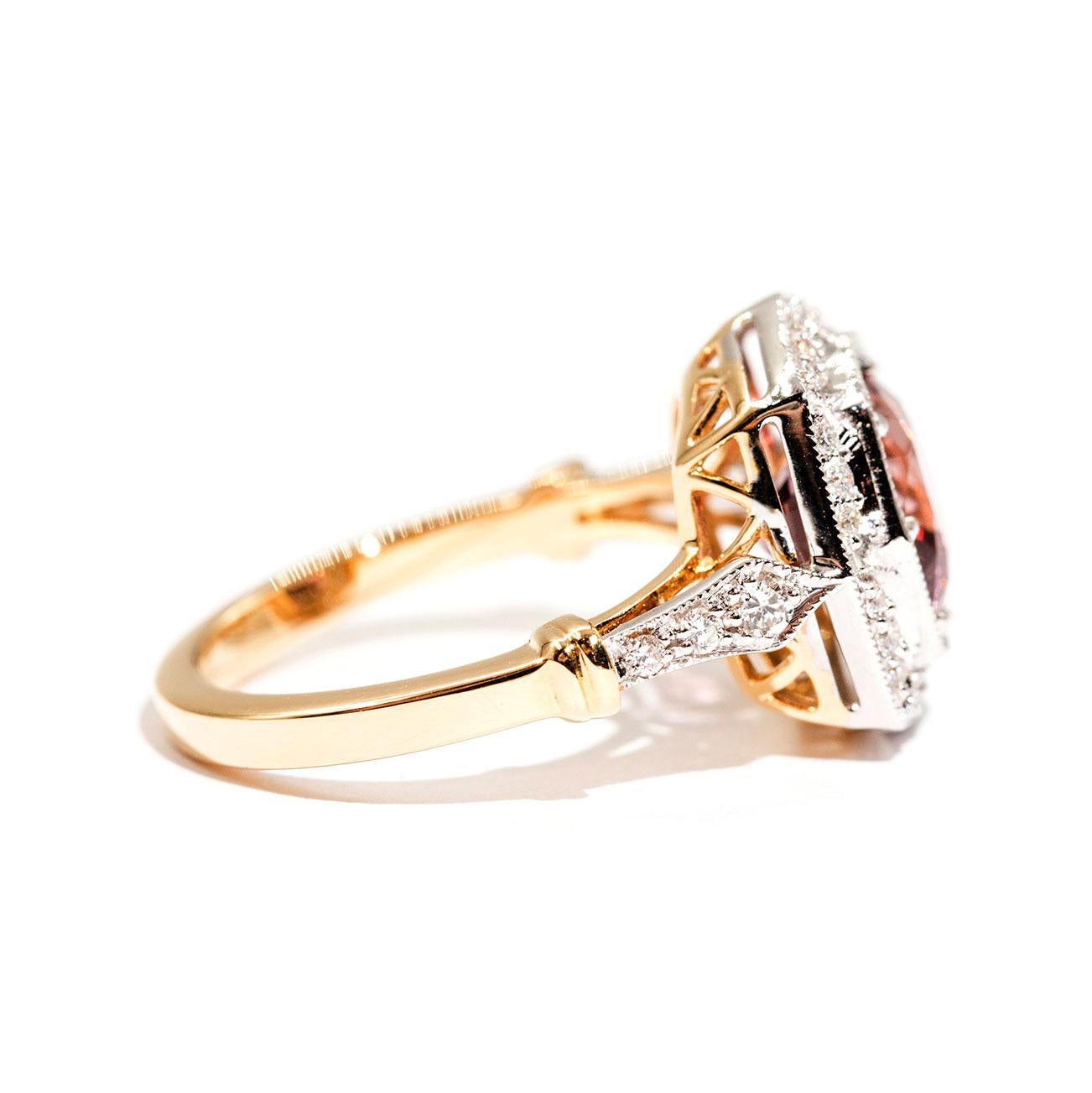Contemporary 3.16 Carat Cushion Cut Red Pink Spinel and Diamond 18 Carat Gold Halo Ring