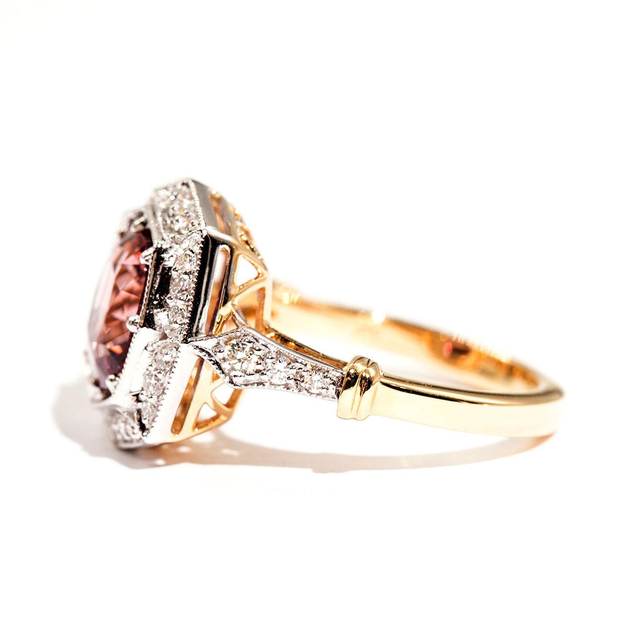 Women's 3.16 Carat Cushion Cut Red Pink Spinel and Diamond 18 Carat Gold Halo Ring