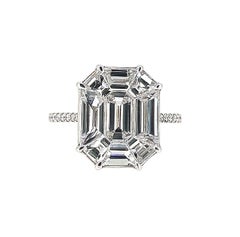 3.16 Carat Diamond Illusion Setting Step Cut Ring 18 Karat White Gold