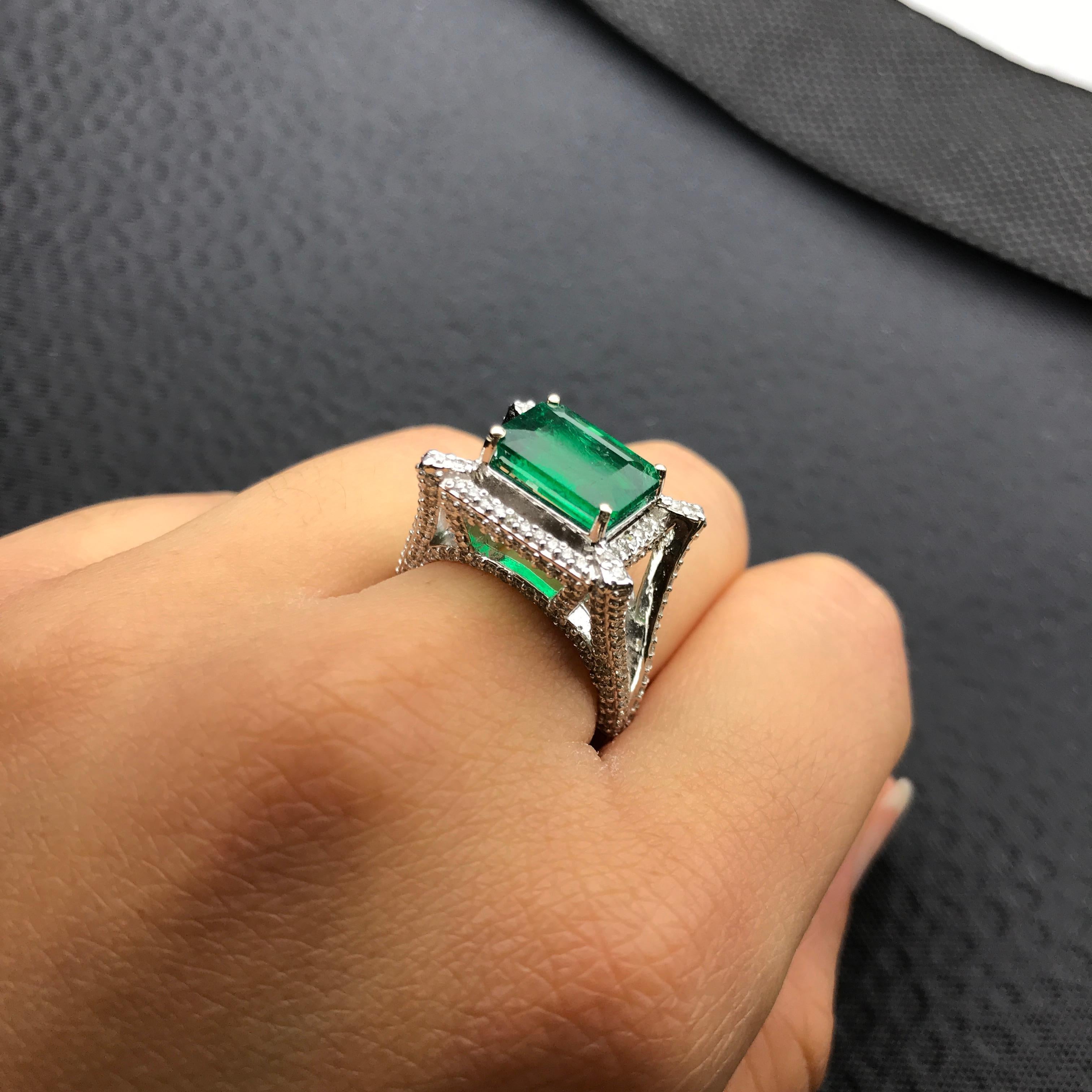 3.16 carat Emerald and Diamond Cocktail Ring 1