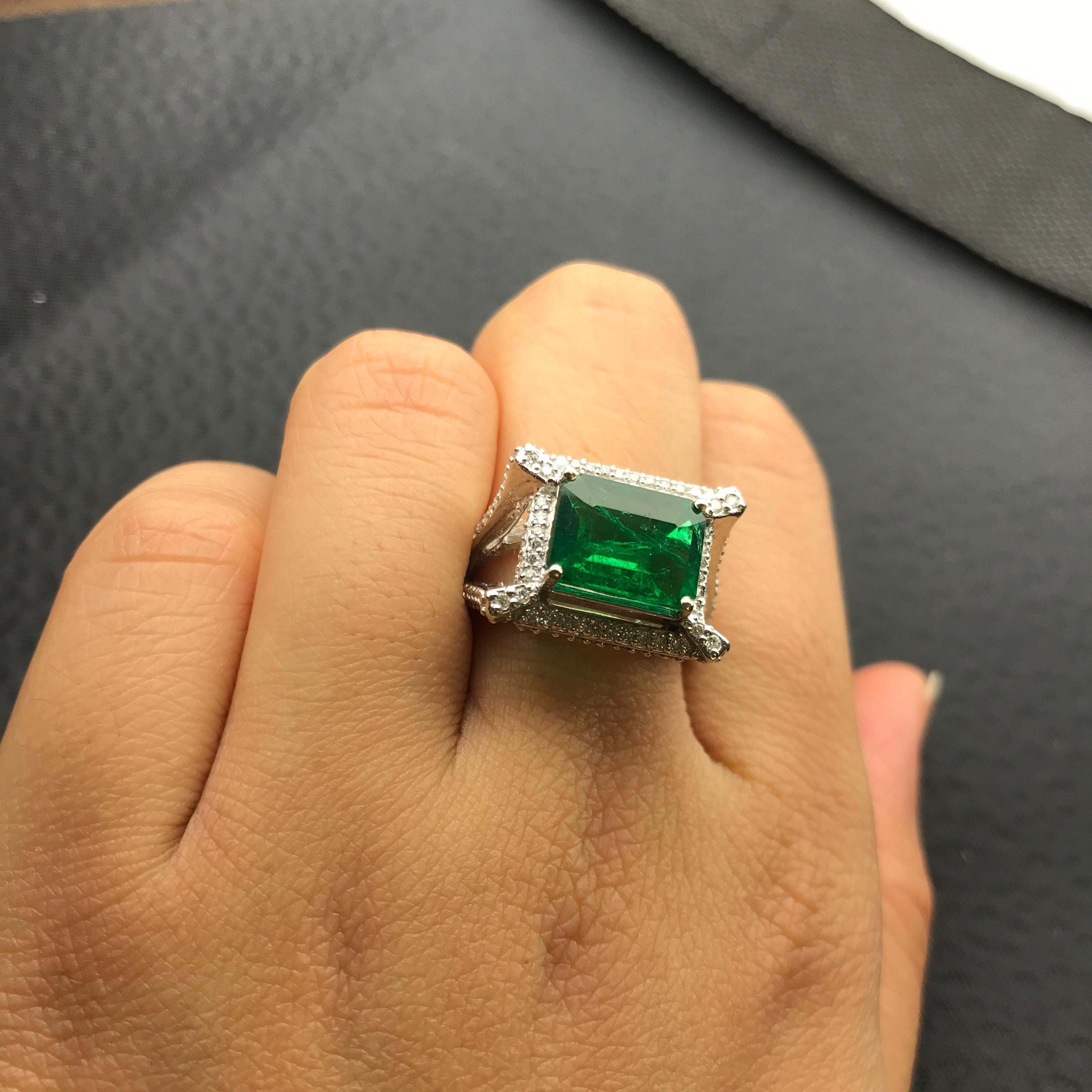 3.16 carat Emerald and Diamond Cocktail Ring 2