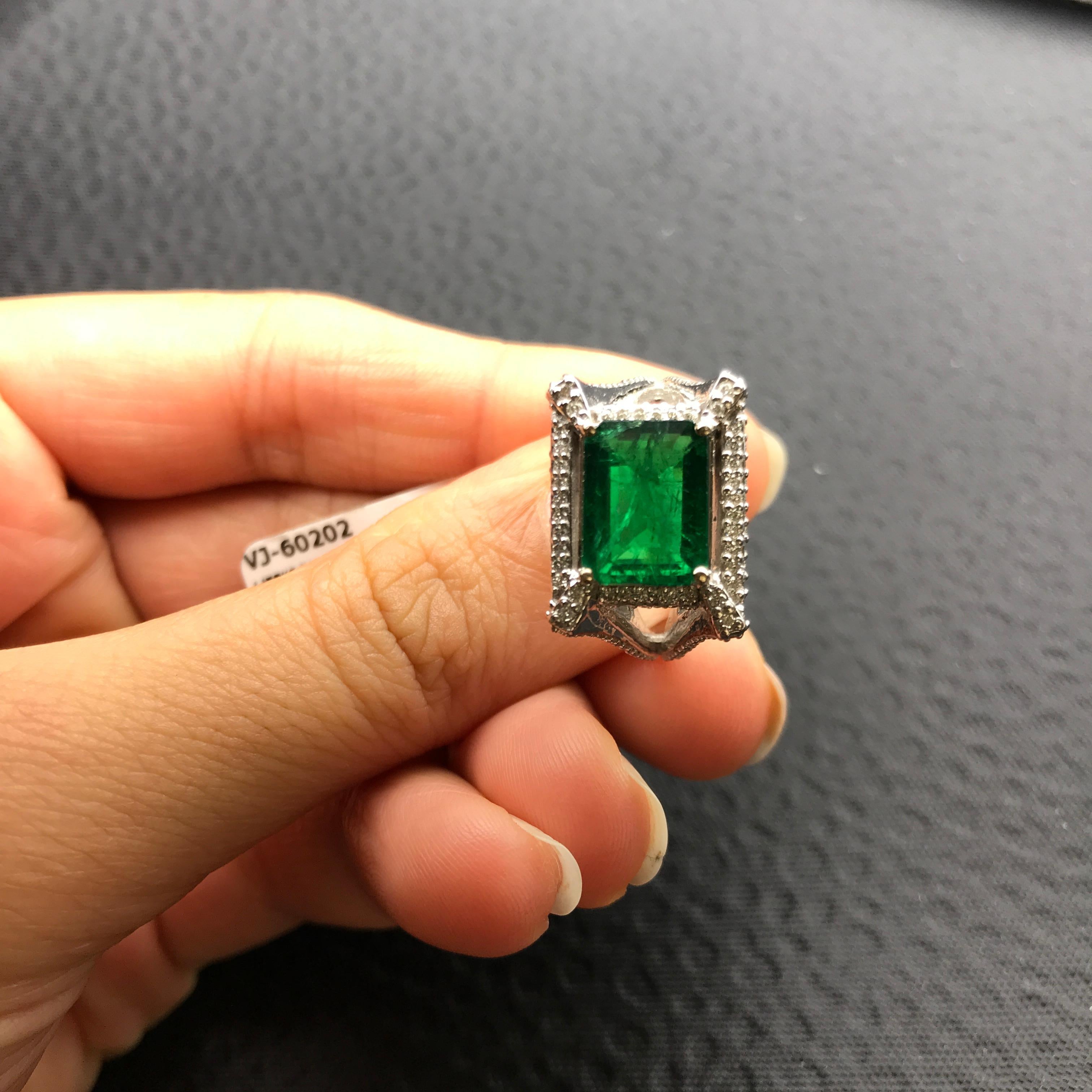 3.16 carat Emerald and Diamond Cocktail Ring 4