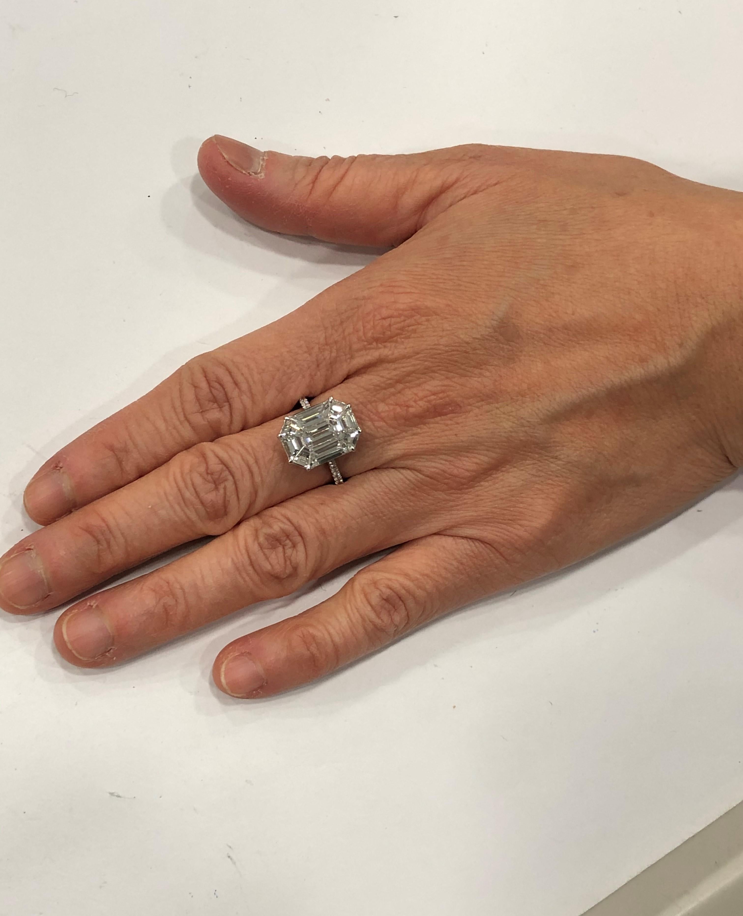 3.16 Carat Emerald Cut Illusion Diamond Ring 18 Karat White Gold In New Condition In Hong Kong, HK