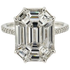 3.16 Carat Emerald Cut Illusion Diamond Ring 18 Karat White Gold