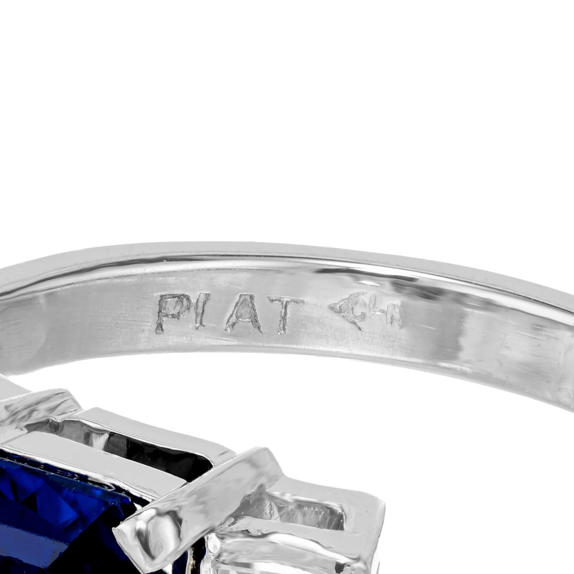 Women's 3.16 Carat Emerald Cut Sapphire Diamond Platinum Three-Stone Engagement Ring For Sale
