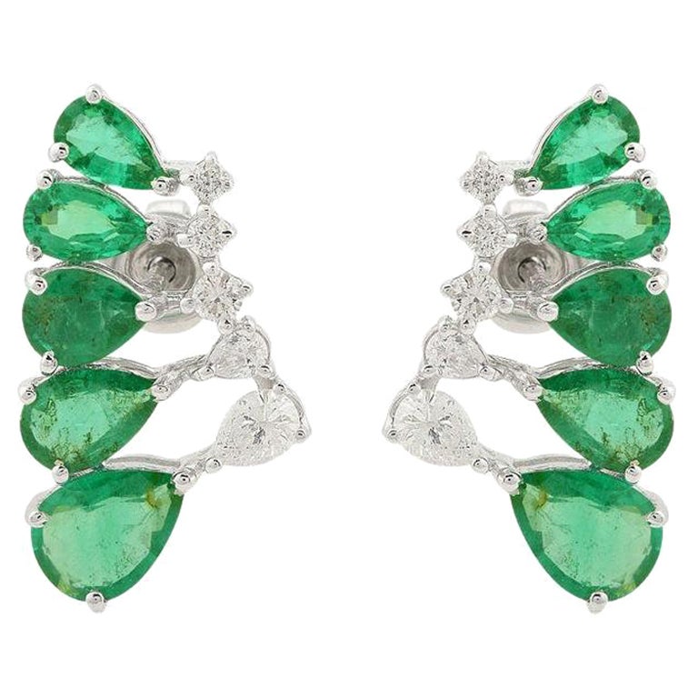 Clous d'oreilles en or 10 carats avec diamants et émeraudes de 3,16 carats