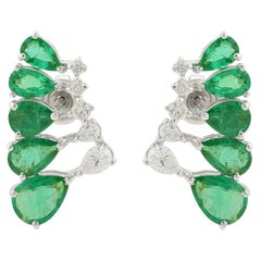 Clous d'oreilles en or 10 carats avec diamants et émeraudes de 3,16 carats