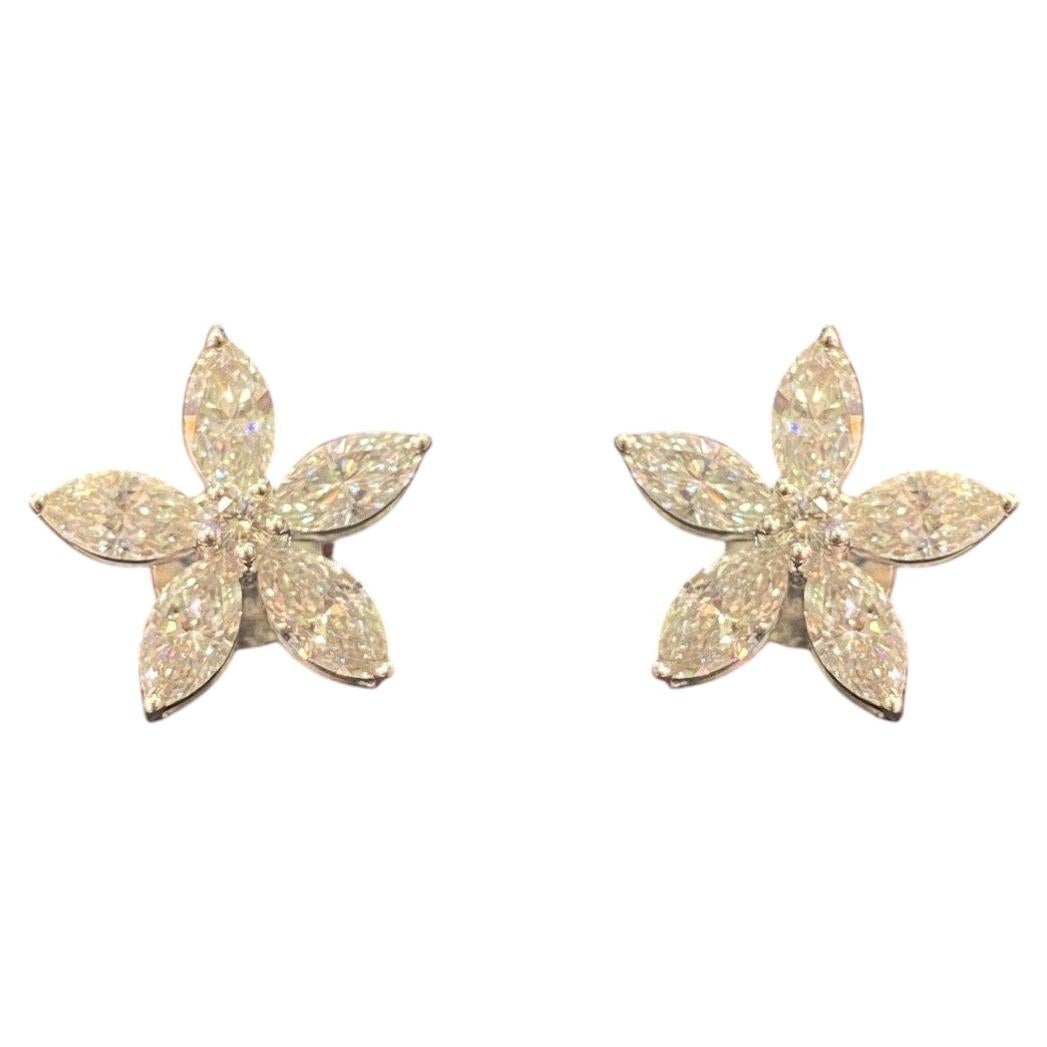 3.16 Carat F/VS1 Marquise & Round Diamonds Stud Earrings in 18K White Gold For Sale
