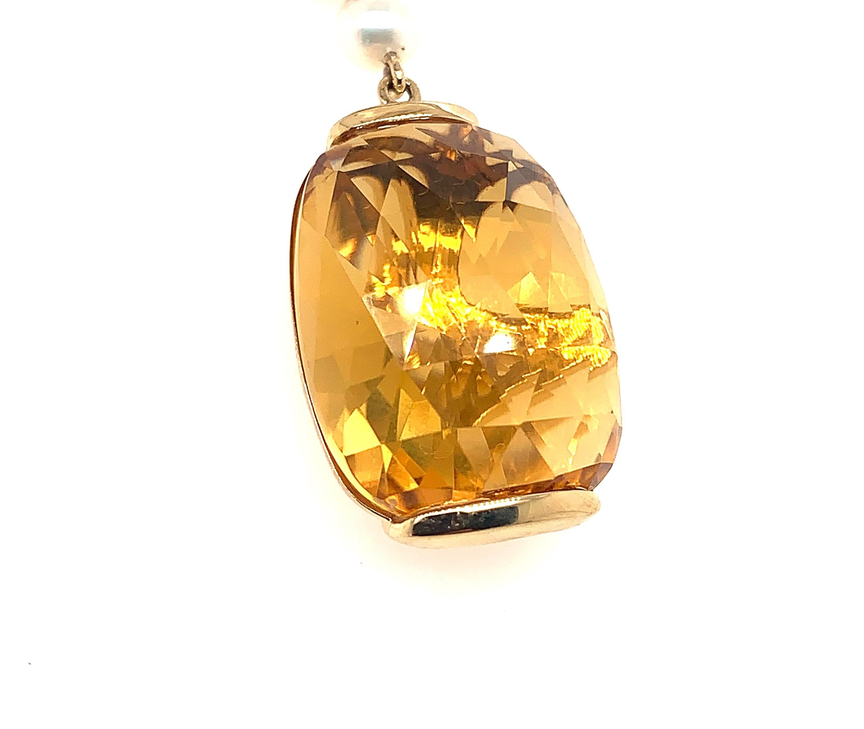 Cushion Cut 31.6 Carat Honey Quartz Earring in 18 Karat Yellow Gold with Diamonds