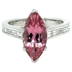 3.16 Carat Marquise Pink Tourmaline and Diamond Ring in 18k White Gold