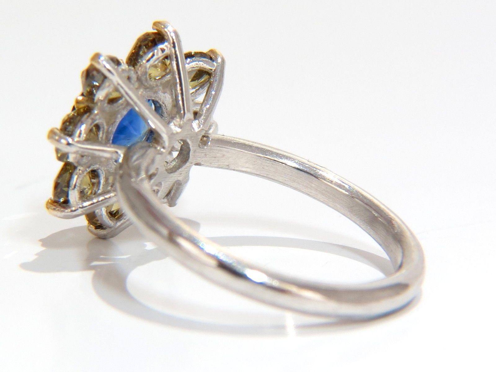 Women's or Men's 3.16 Carat Natural Royal Blue Round Sapphire Fancy Color Diamonds Cluster Ring For Sale