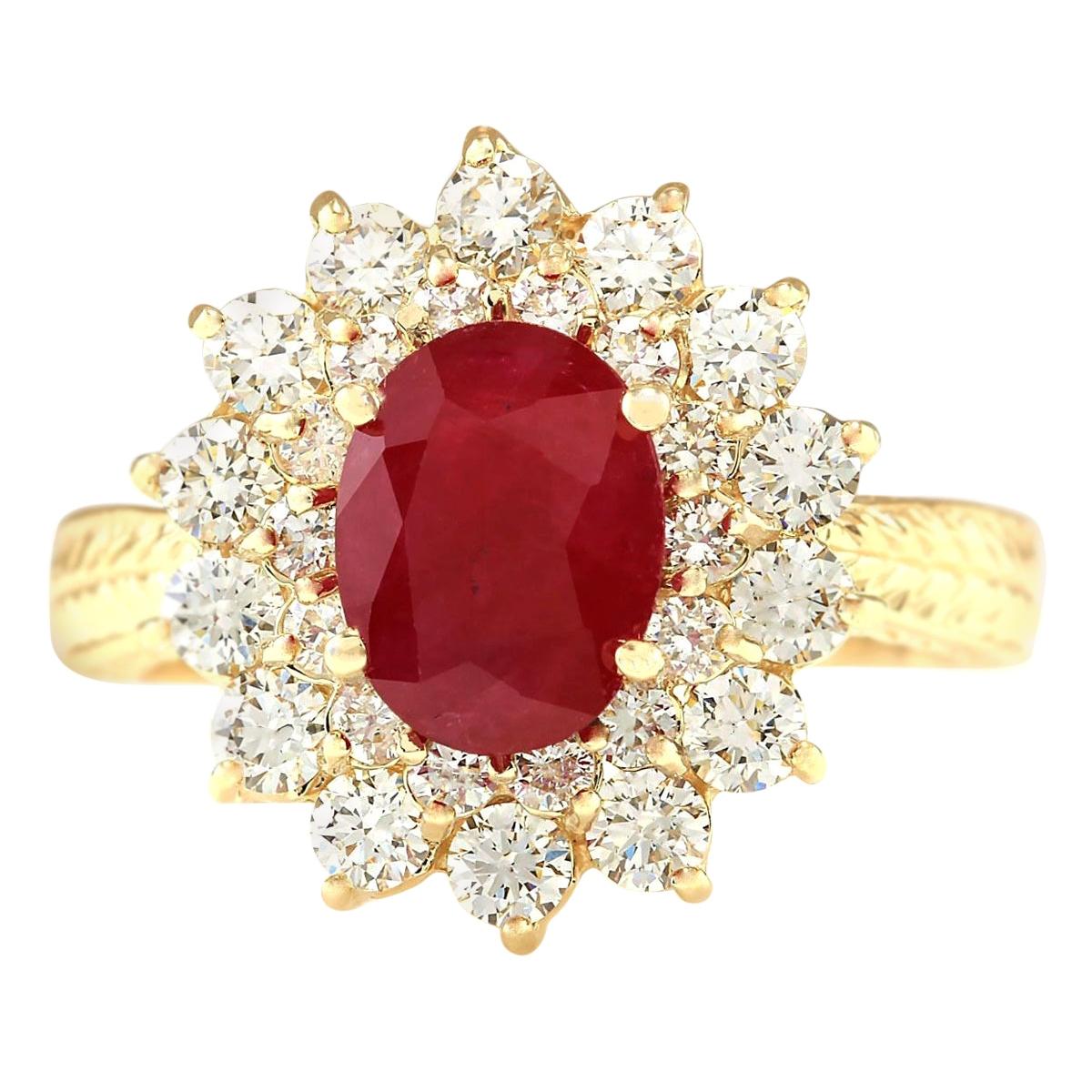 Natural Ruby 14 Karat Yellow Gold Diamond Ring For Sale