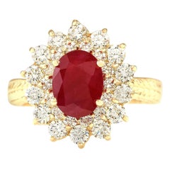 Anillo de diamantes de oro amarillo de 14 quilates con rubí natural