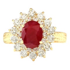 Natural Ruby 14 Karat Yellow Gold Diamond Ring