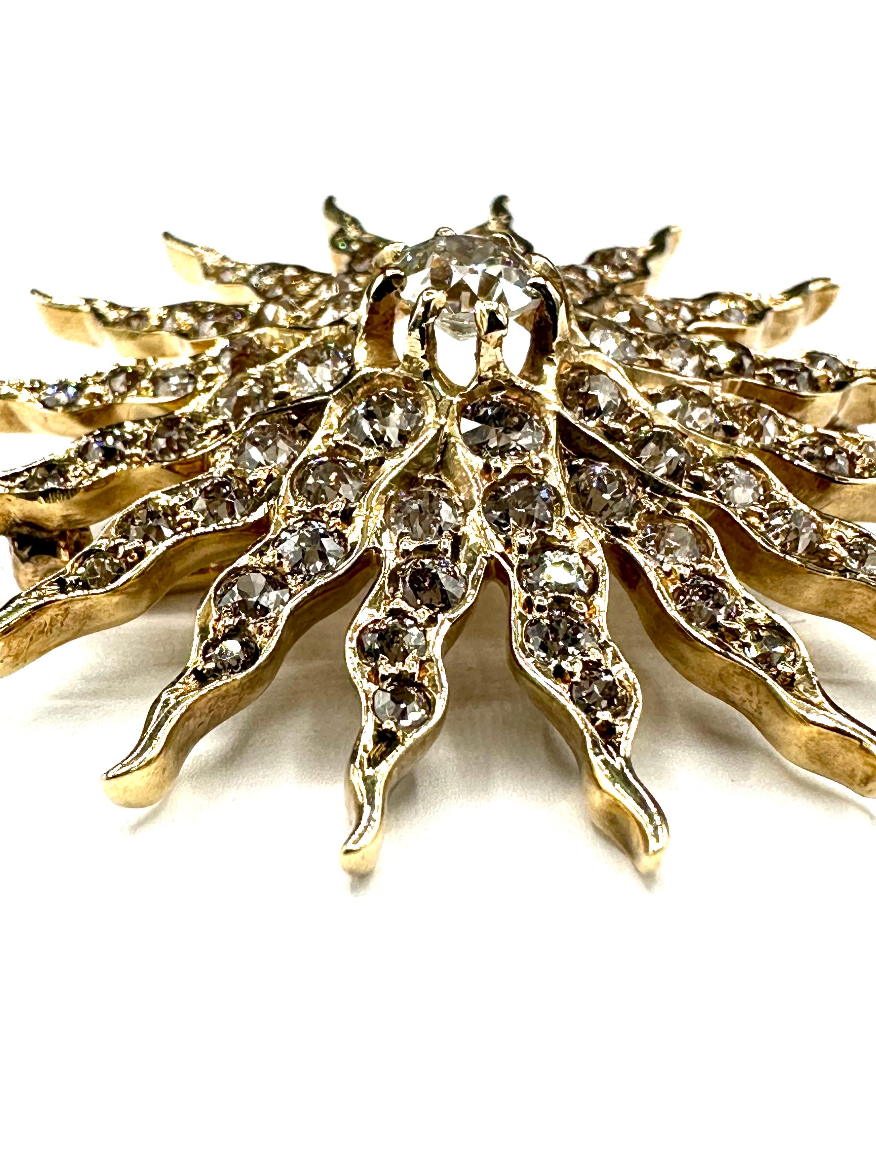 3,16 carats  Broche pendentif en or 18 carats avec diamant taille européenne ancienne Comète de Halley  en vente 1
