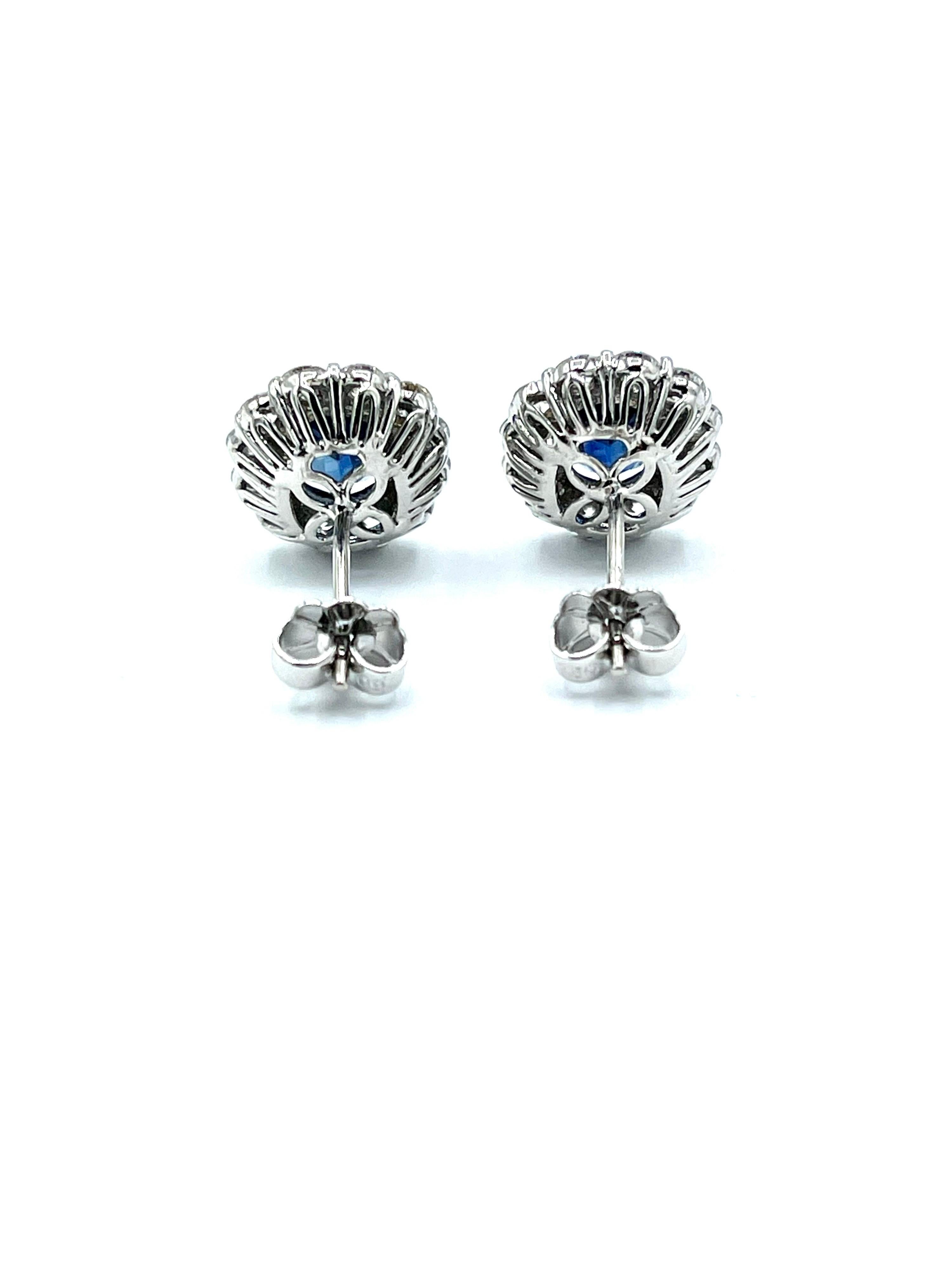 3.16 Carat Oval Sapphires and Round Brilliant Diamond White Gold Stud Earrings In New Condition For Sale In Chevy Chase, MD