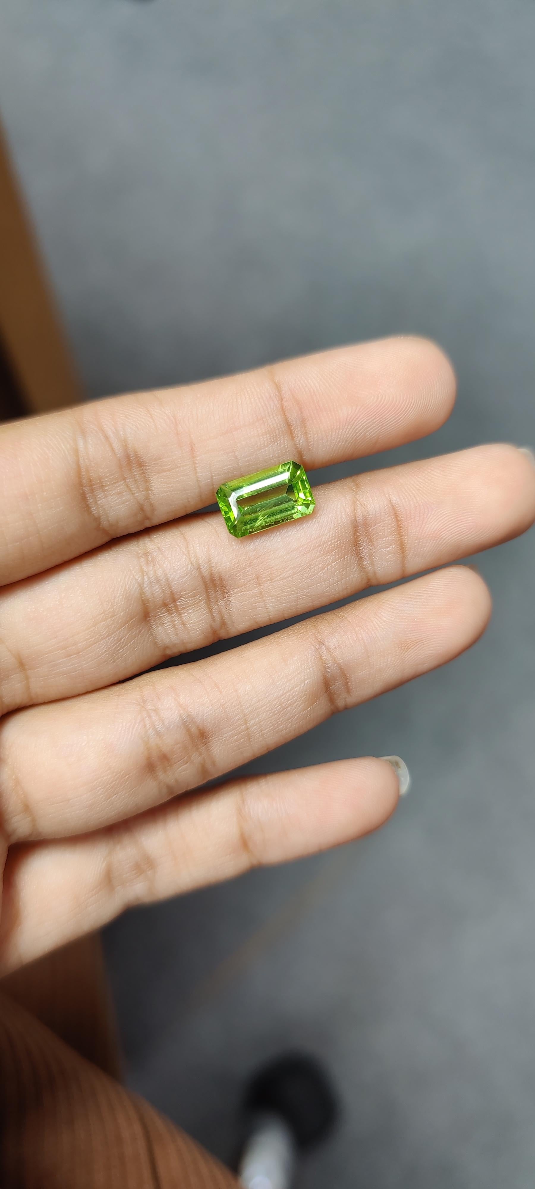 3.16 Carat Pure Green Elongated Emerald-cut Peridot Gemstone 2