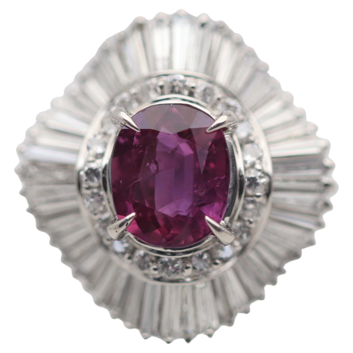 3.16 Carat Ruby Diamond Platinum Ballerina Ring For Sale