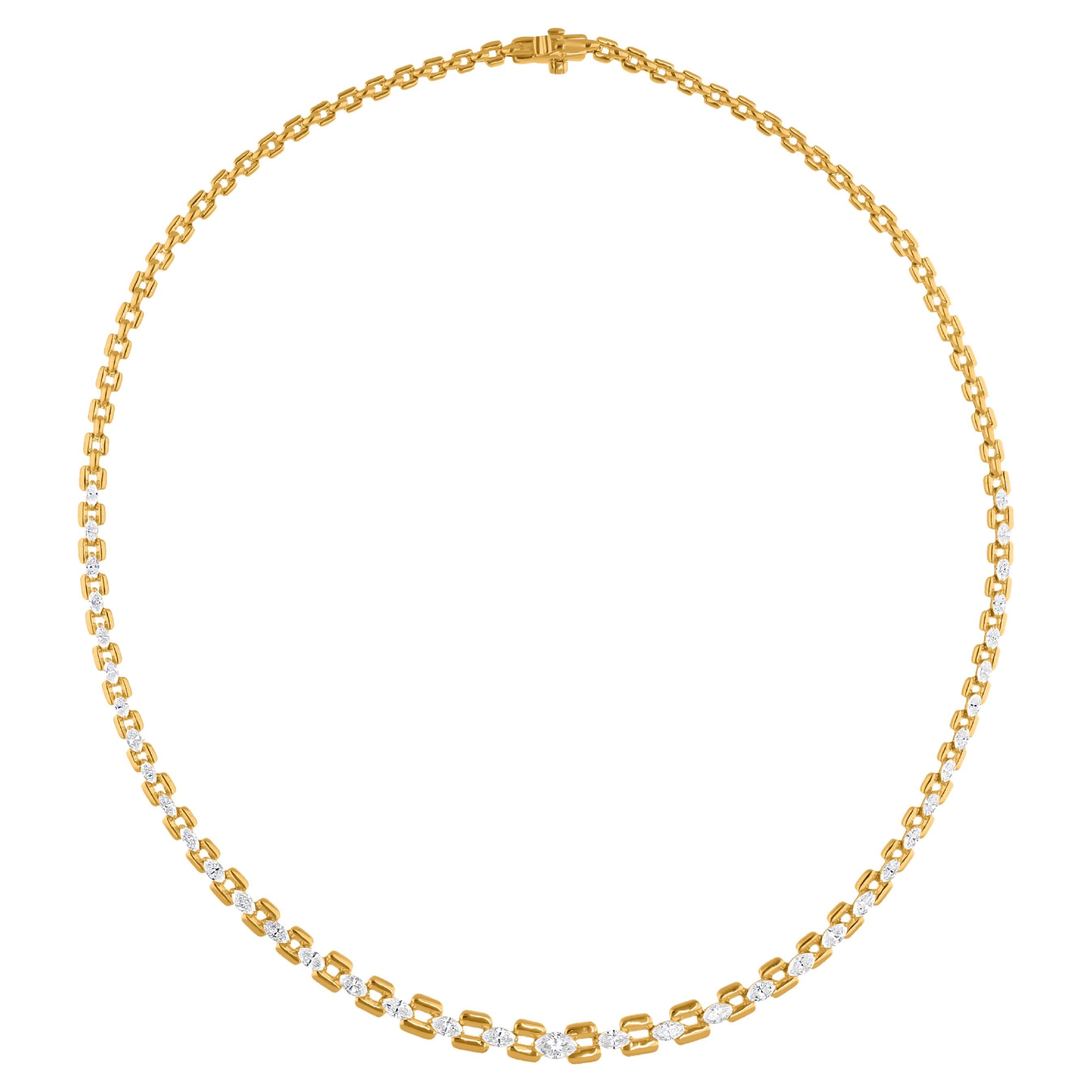 3.16 Carat SI Clarity HI Color Marquise Diamond Necklace 18 Karat Yellow Gold