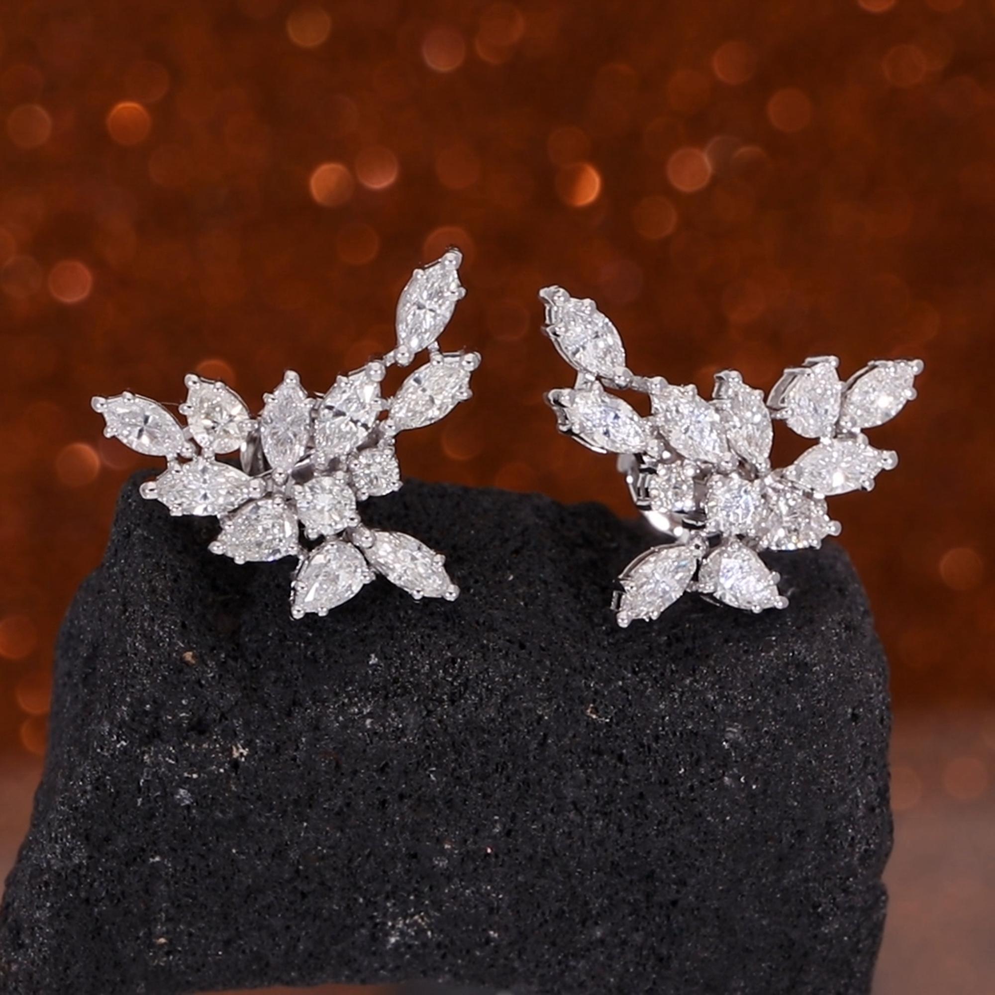Moderne Clous d'oreilles en or blanc 18 carats avec diamants ronds taille poire marquise SI/HI de 3,16 carats en vente