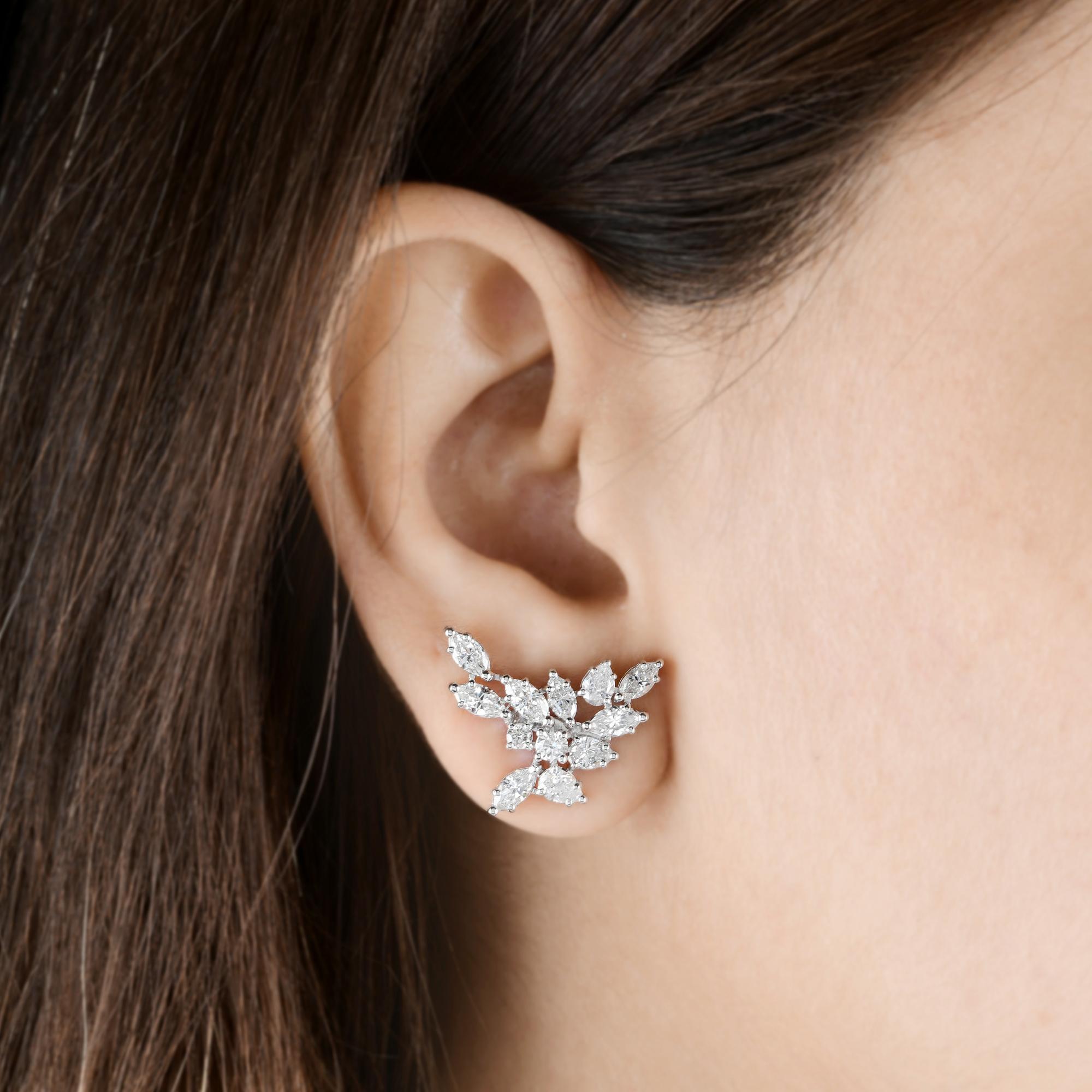 Taille poire Clous d'oreilles en or blanc 18 carats avec diamants ronds taille poire marquise SI/HI de 3,16 carats en vente