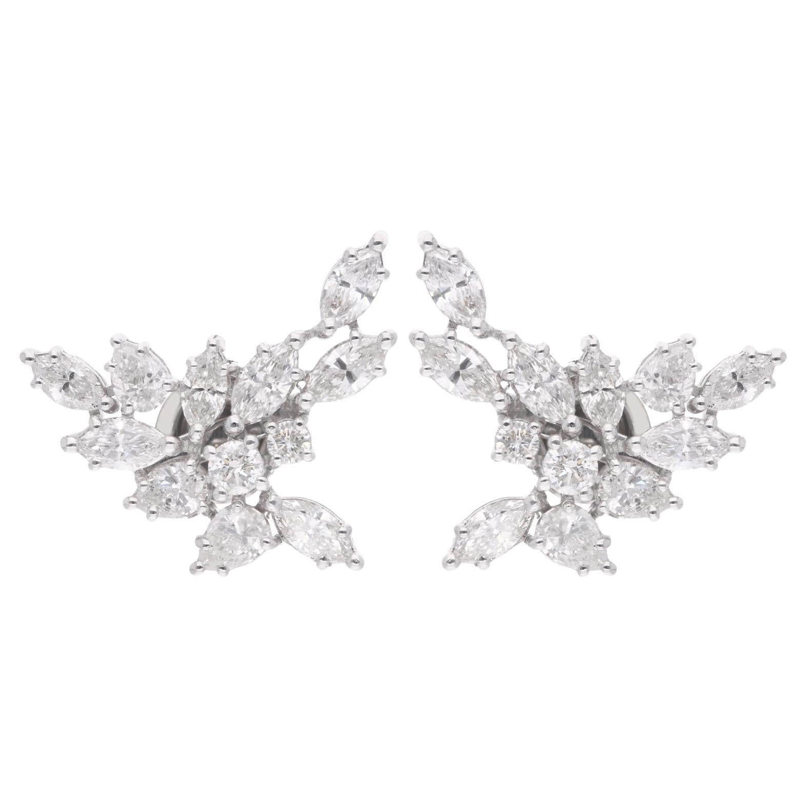 3.16 Carat SI/HI Marquise Pear Round Diamond Stud Earrings 18 Karat White Gold