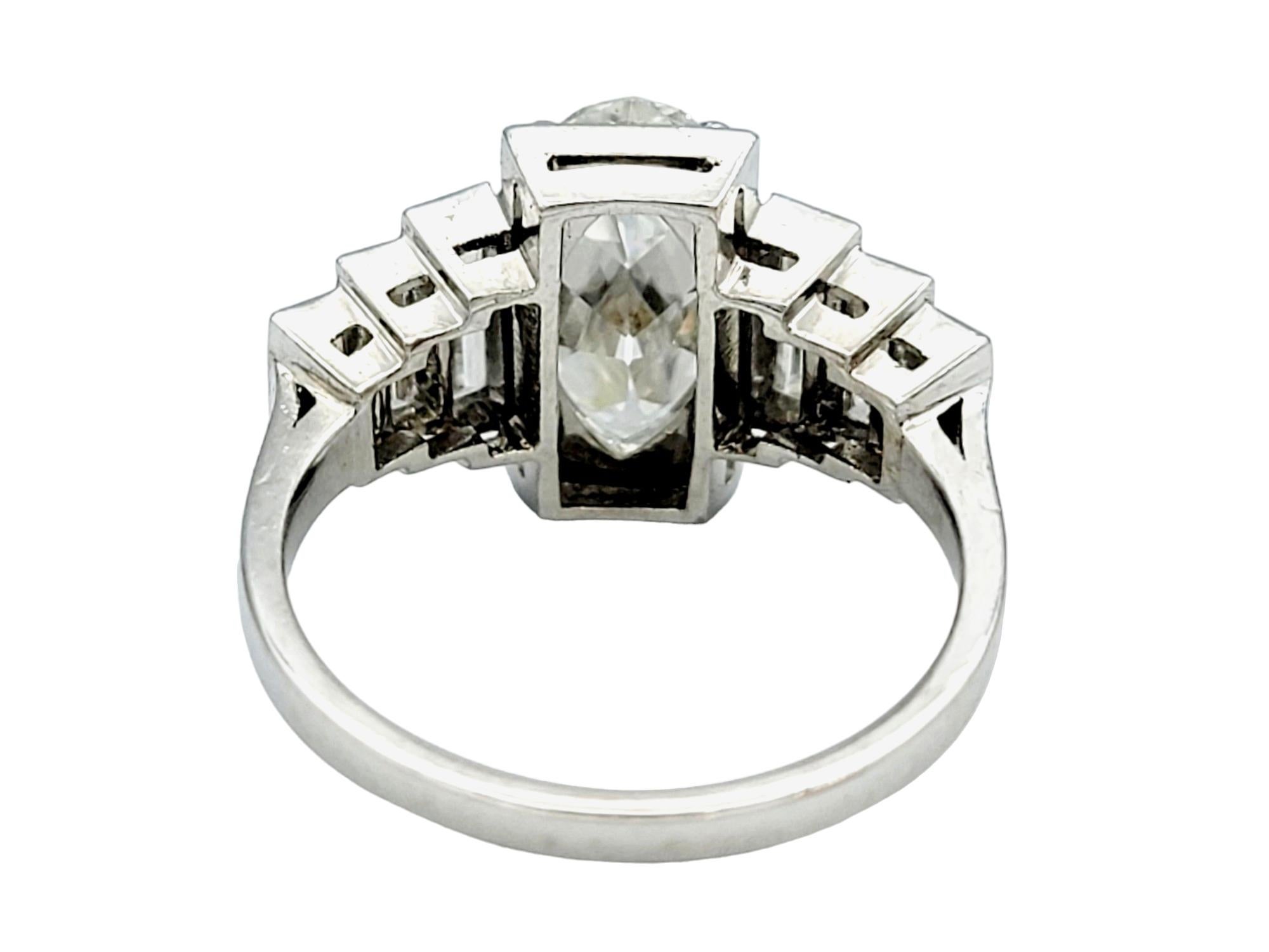 3.16 Carat Total Art Deco Marquise and Tapered Baguette Diamond Ring in Platinum In Good Condition For Sale In Scottsdale, AZ