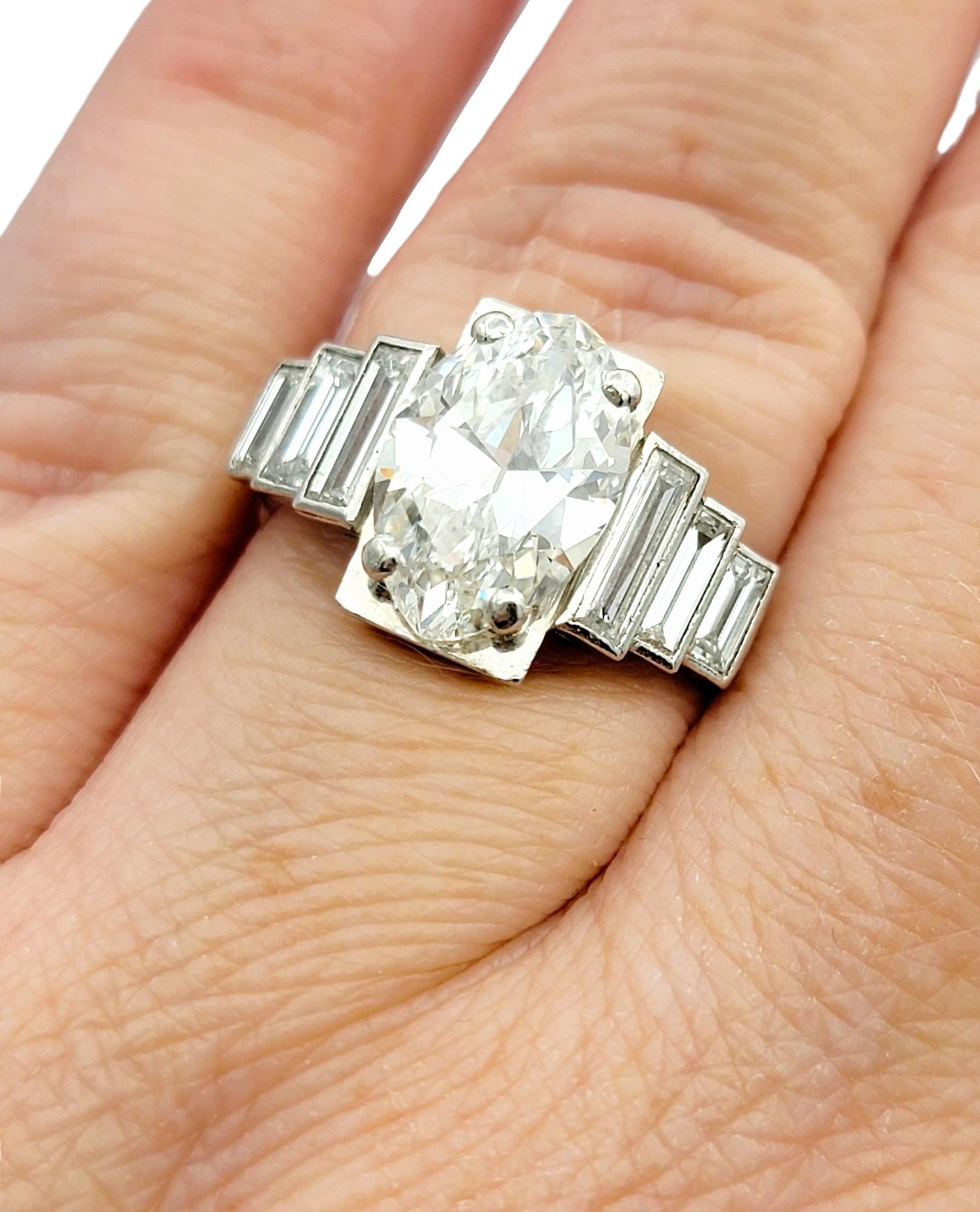 3.16 Carat Total Art Deco Marquise and Tapered Baguette Diamond Ring in Platinum For Sale 2