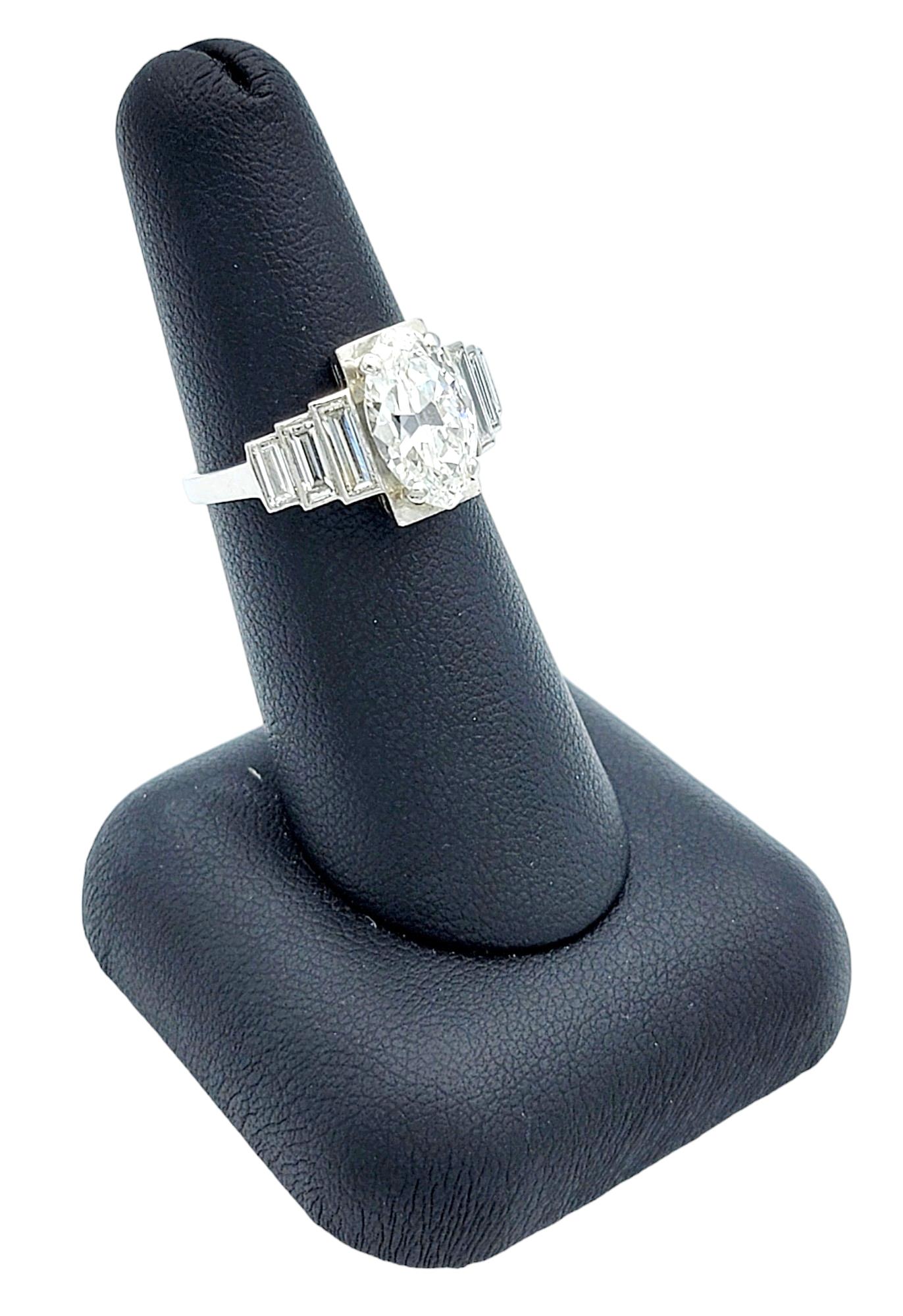 3.16 Carat Total Art Deco Marquise and Tapered Baguette Diamond Ring in Platinum For Sale 3