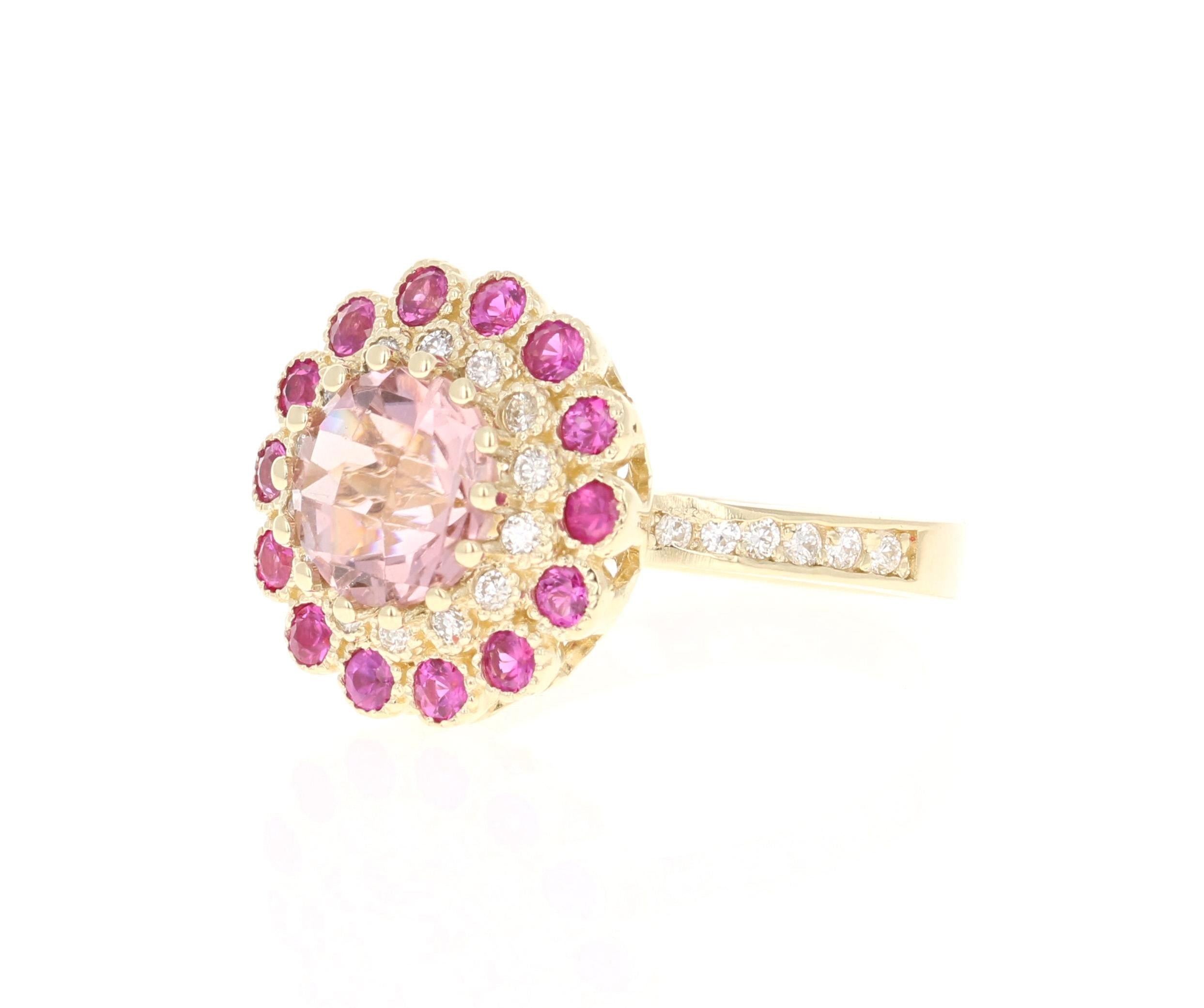 Contemporary 3.16 Carat Tourmaline Pink Sapphire Diamond 14 Karat Yellow Gold Ring