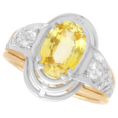 Bague en or jaune 18 carats avec saphir jaune de 3,16 carats et diamant de 0,40 carat, c. 1935