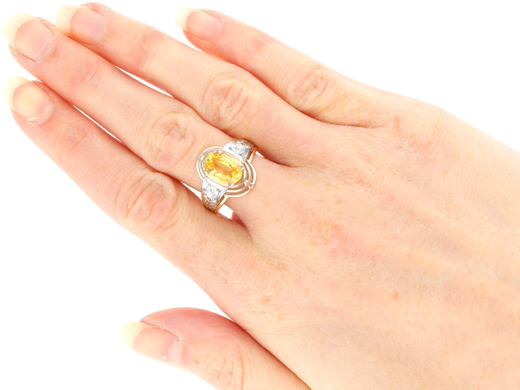 Bague en or jaune 18 carats avec saphir jaune de 3,16 carats et diamant de 0,40 carat, c. 1935 en vente 6