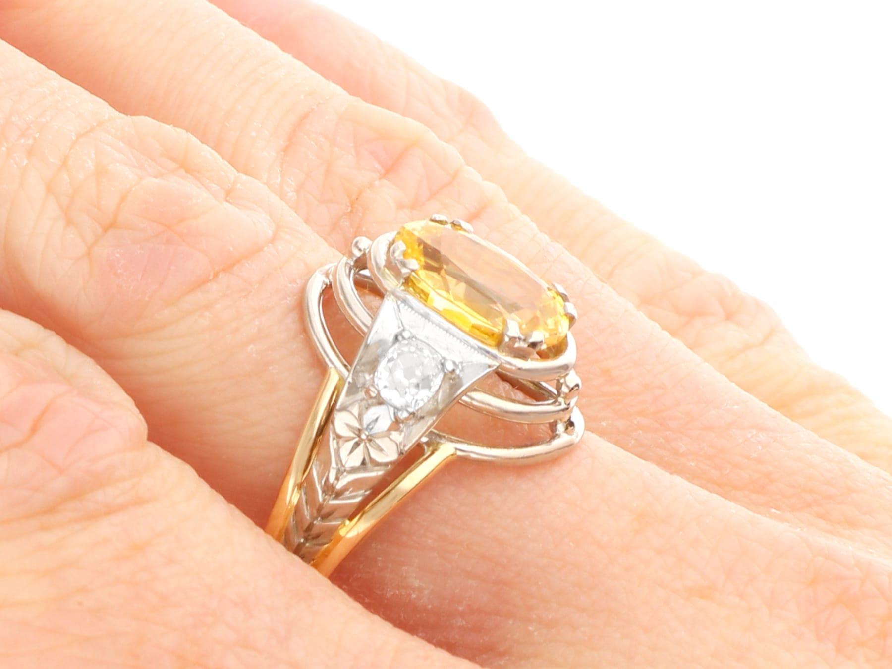 Bague en or jaune 18 carats avec saphir jaune de 3,16 carats et diamant de 0,40 carat, c. 1935 en vente 7