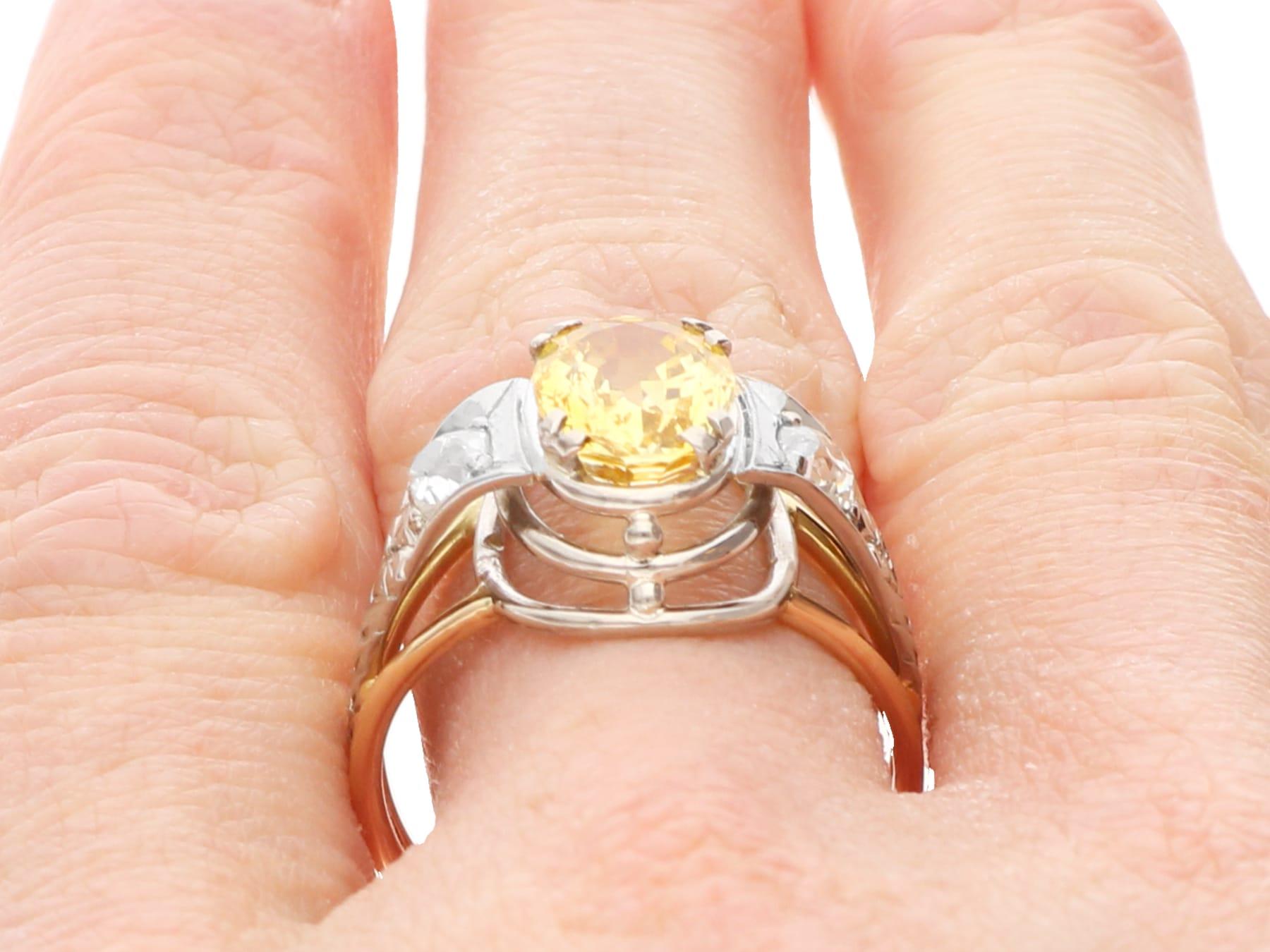 Bague en or jaune 18 carats avec saphir jaune de 3,16 carats et diamant de 0,40 carat, c. 1935 en vente 8