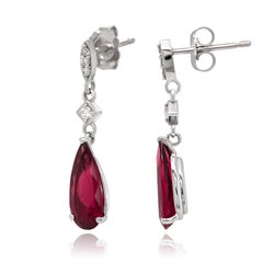 Natural Red Rubellite Stones 3.16 cts in 14K White Gold Earrings with Diamonds