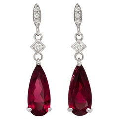Natural  Rubellites 3.16 Carats set in 14K White Gold Earrings with Diamonds 