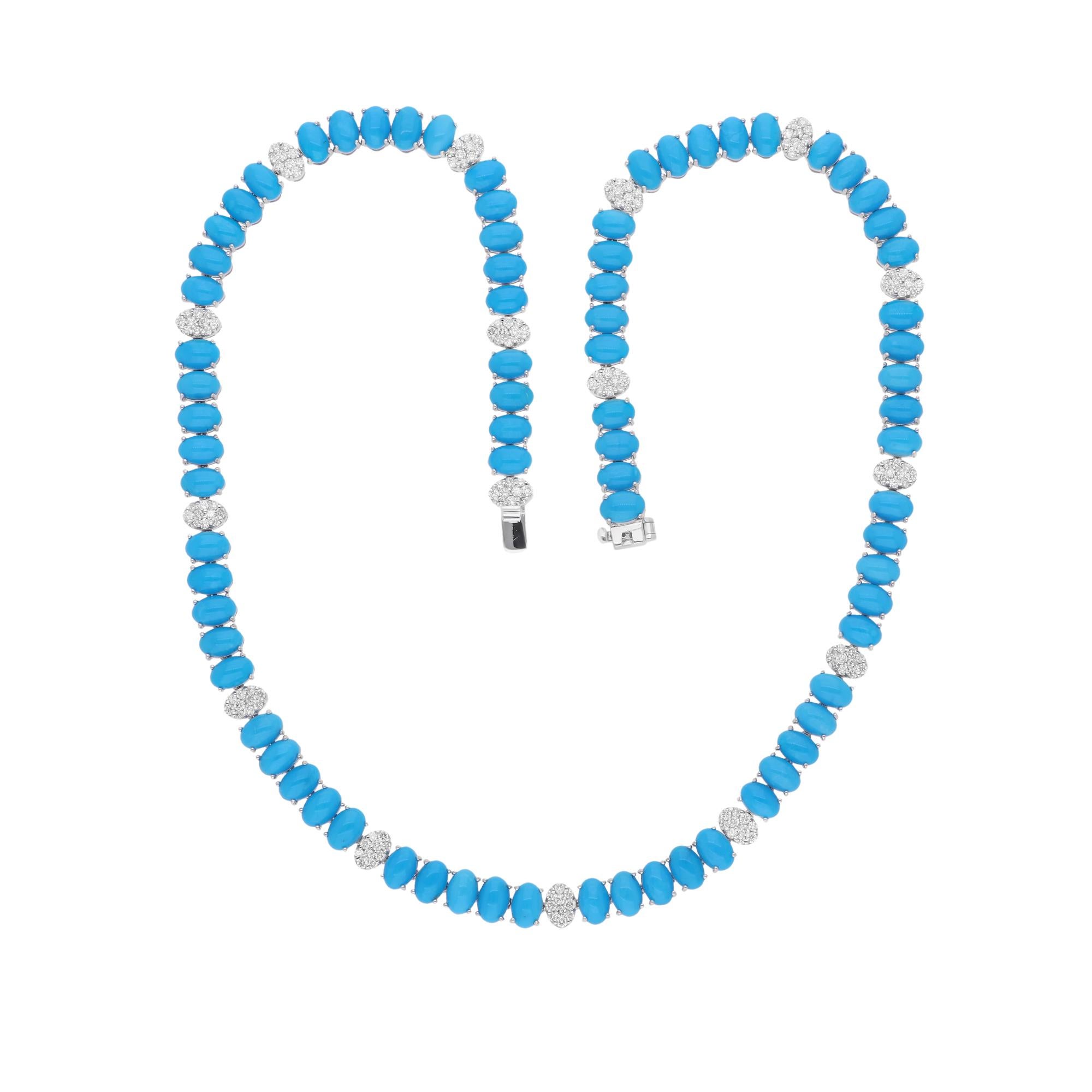 31.61 Carats Oval Turquoise 1.8 Carats SI/H Diamond 18k White Gold Chain Jewelry In New Condition For Sale In Diera, Dubai