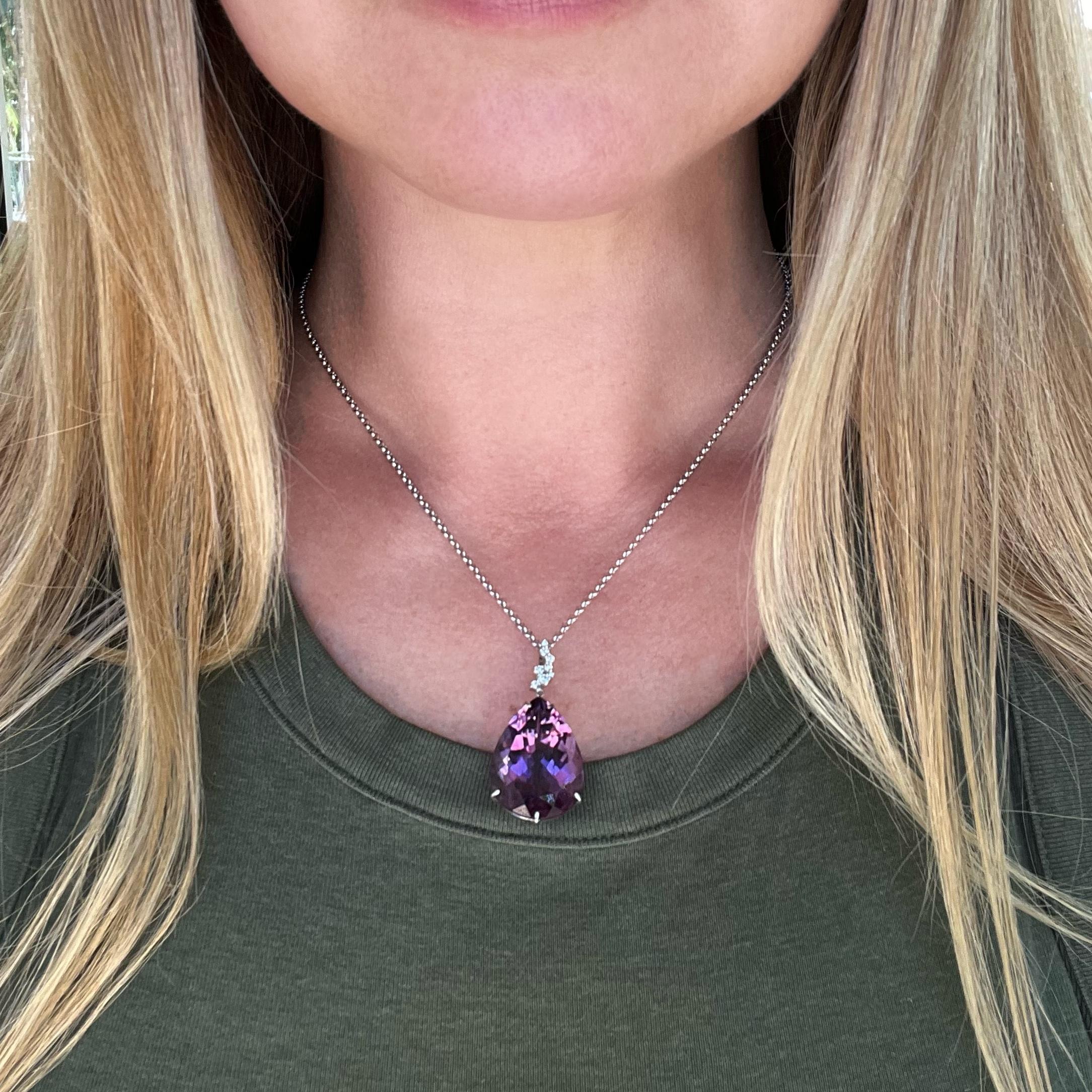 Modern 31.63 Carat Amethyst and Diamond Gold Pendant Necklace For Sale