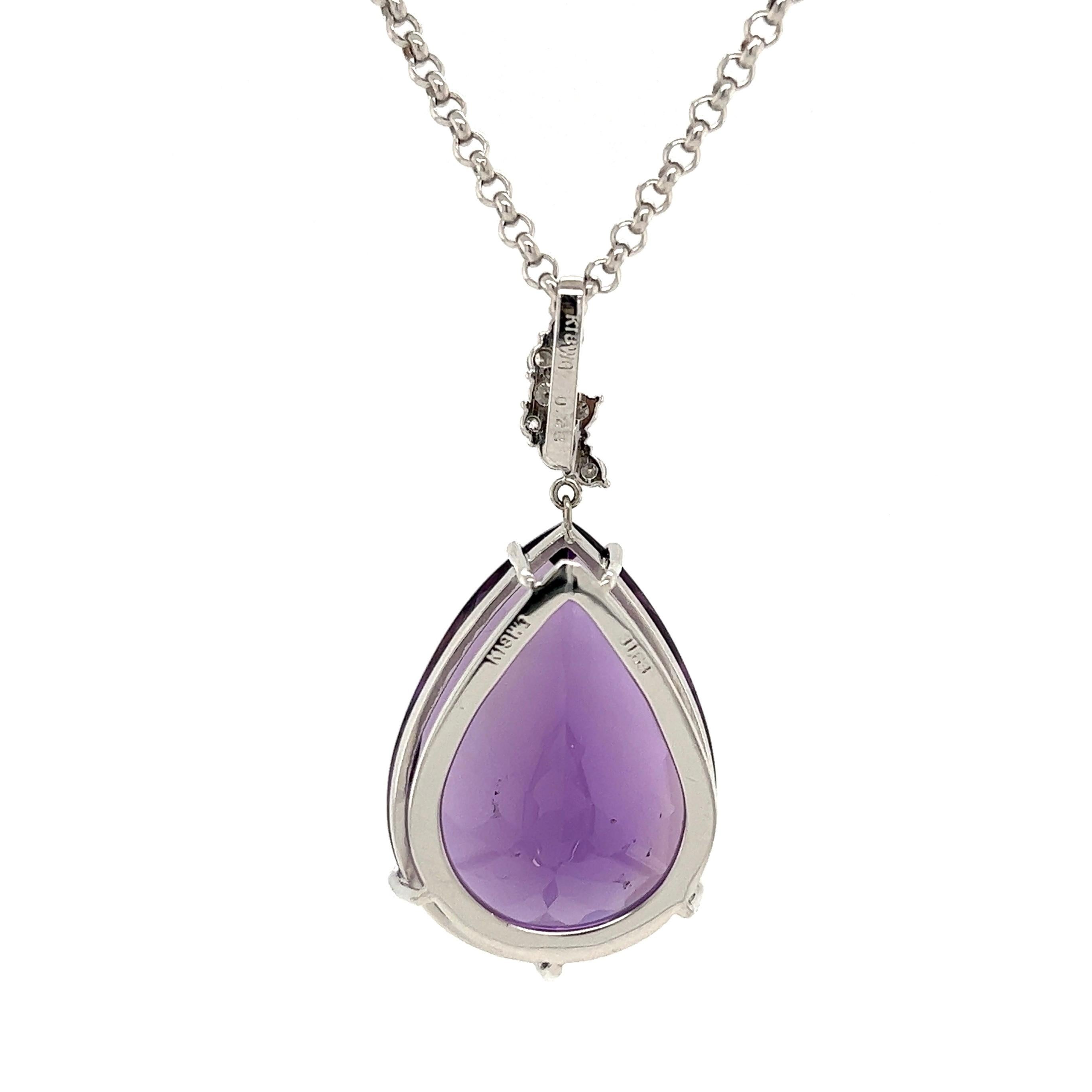Women's 31.63 Carat Amethyst and Diamond Gold Pendant Necklace For Sale