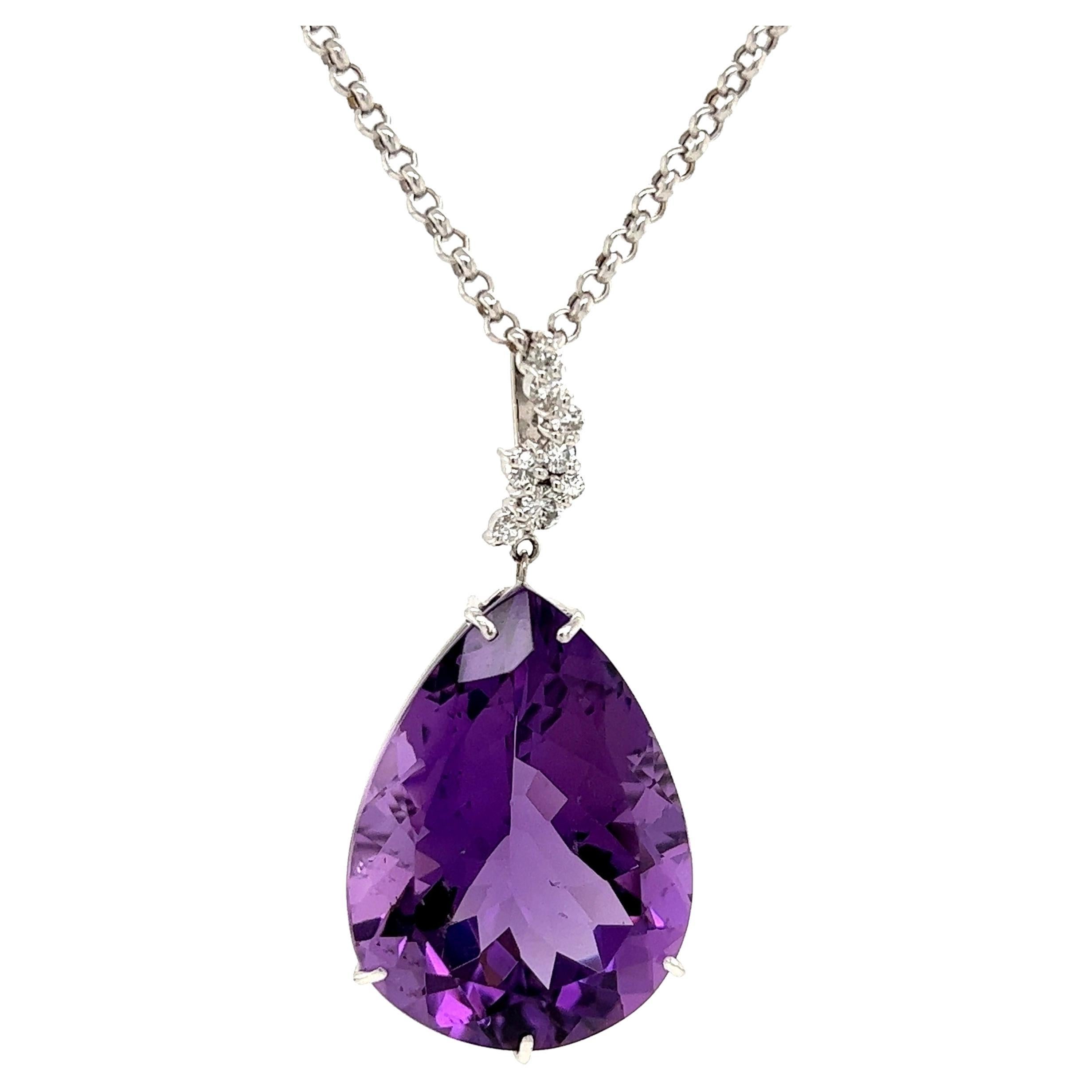31.63 Carat Amethyst and Diamond Gold Pendant Necklace For Sale