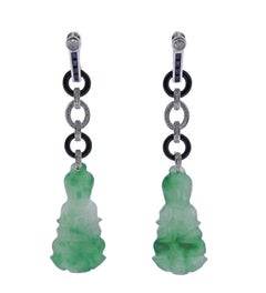 31,63ctw geschnitzt Jadeit Jade Onyx Saphir Diamant Gold Tropfen Ohrringe