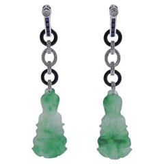 31.63ctw Jadeite Jade Onyx Saphir Diamant Boucles d'oreilles pendantes or