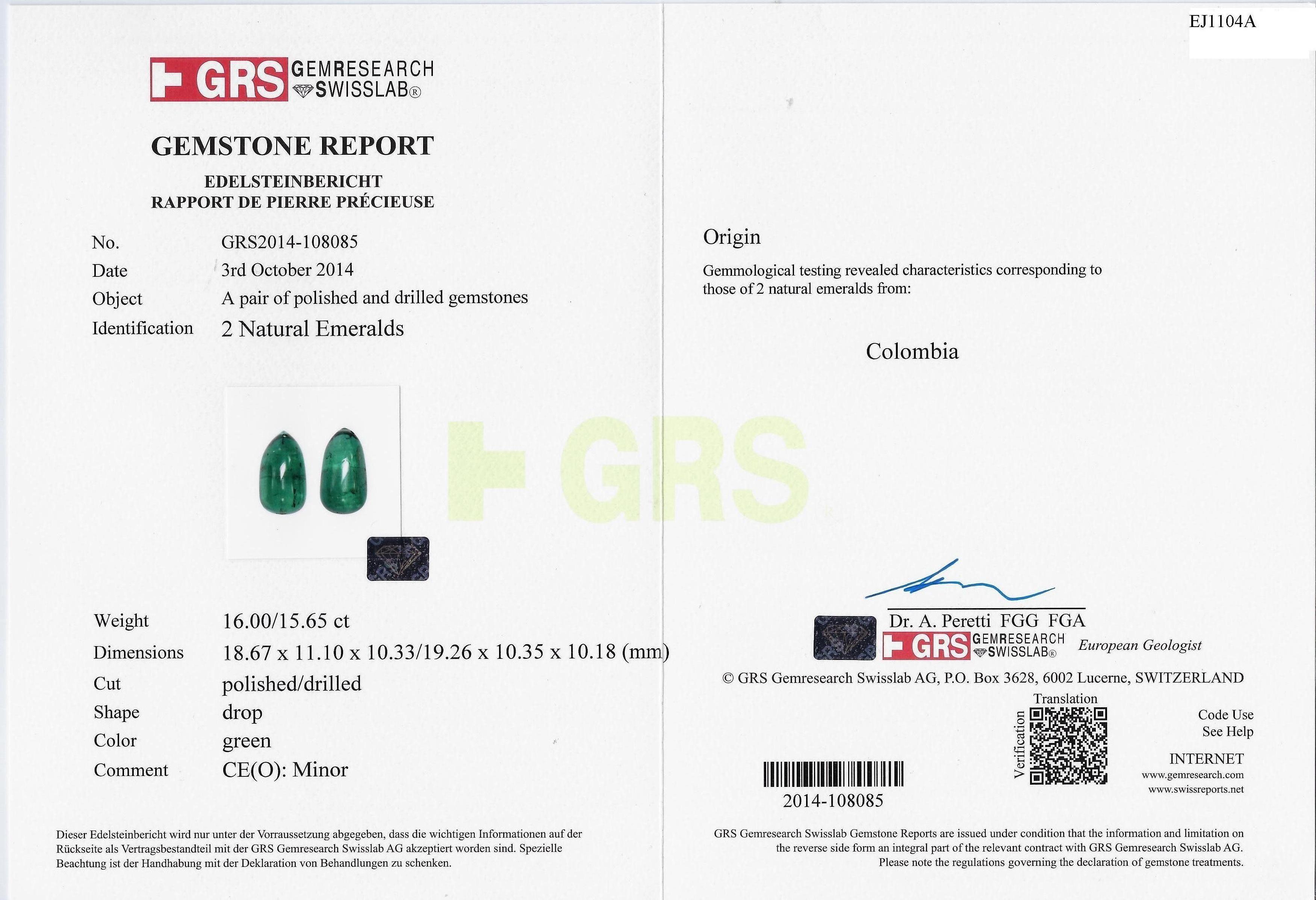 31.65 Carat GRS Certified Colombian Emerald Drops and Fancy Diamond Earrings For Sale 6