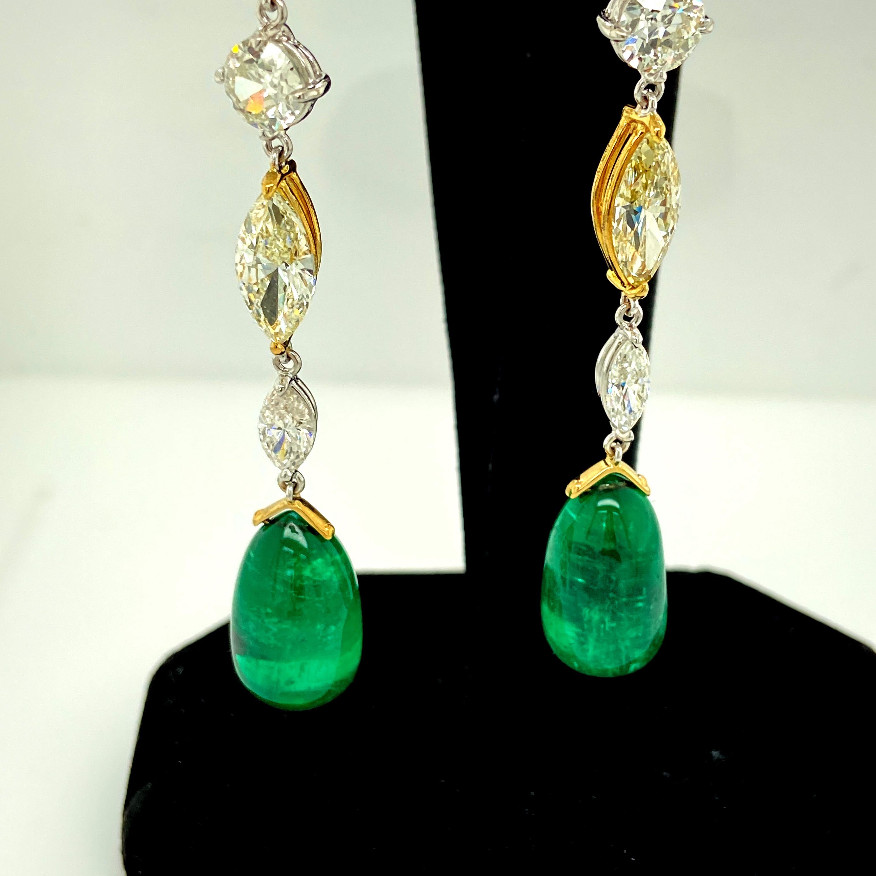 Bead 31.65 Carat GRS Certified Colombian Emerald Drops and Fancy Diamond Earrings For Sale