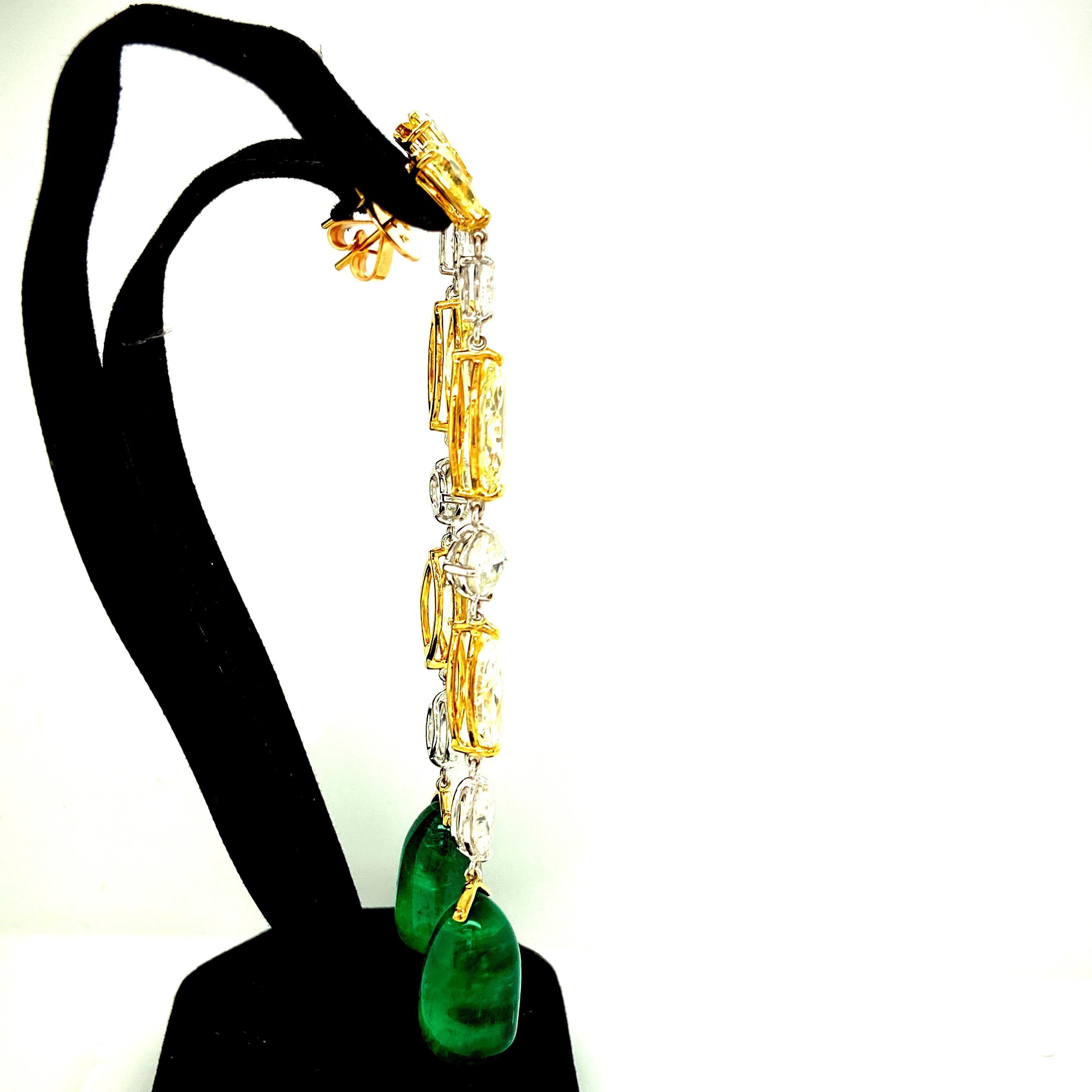 31.65 Carat GRS Certified Colombian Emerald Drops and Fancy Diamond Earrings For Sale 2